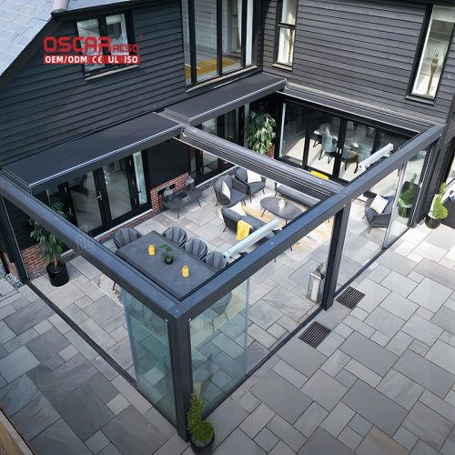 Modern Free Standing Aluminium Louver System Motorized Gazebo Commercial Outdoor and Backyard Spaces Retractable Pergola