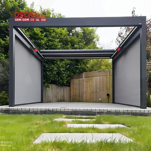 New Design Outdoor Waterproof Electric Opening Louvered Roof Patio Canopy Garden Balcony Terrace Retractable Pergola