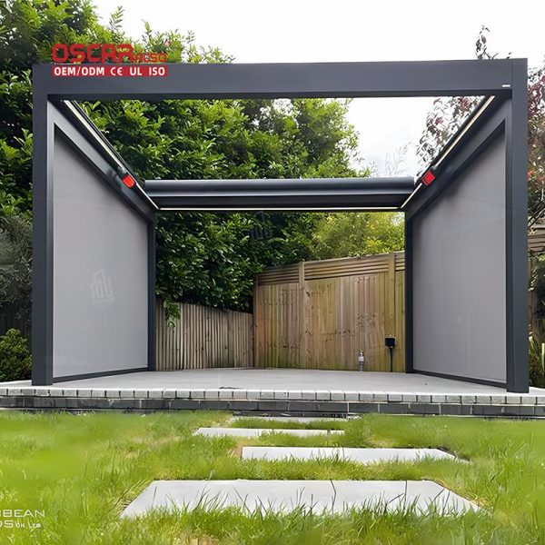 Aluminium Bioclimatic Pergola Closed Aluminum Gazebo Outdoor Patio Garden Poolside with Led or Side Screen Retractable Pergola