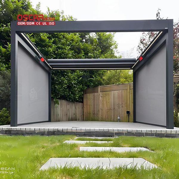 Outdoor Waterproof Motorized Louvered Roof Aluminium Bioclimatic Structure Garden Patio Backyard Retractable Pergola