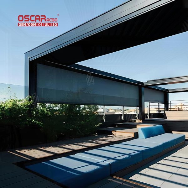 Outdoor Bioclimatic Opening Louvered Aluminum Roof with Led Lights Garden Patio Balcony Retractable Pergola