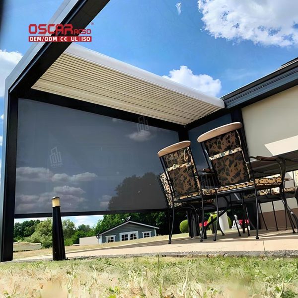 Outdoor Aluminium Electric Waterproof Pergola Louver Roof with Glass Doors Garden Patio Yard Retractable Pergola