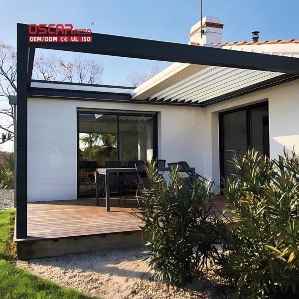 Outdoor Waterproof Motorized Pavilion with Led Light Strip Garden Patio Balcony Shade Shelter Retractable Pergola