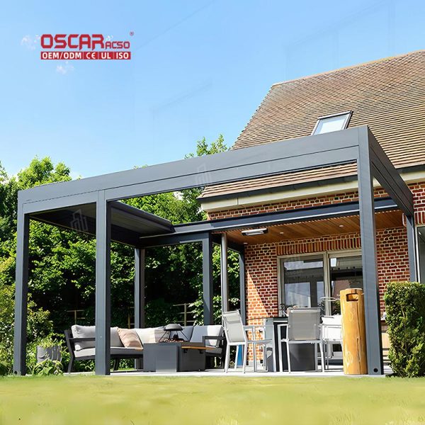 Motorized Waterproof Outdoor Aluminium Louvered Structure with Lighting Garden Patio Backyard Retractable Pergola