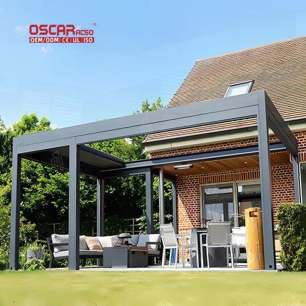 Large Aluminium Electric Patio with Motor and Led For Backyard Outdoor Garden Retractable Pergola