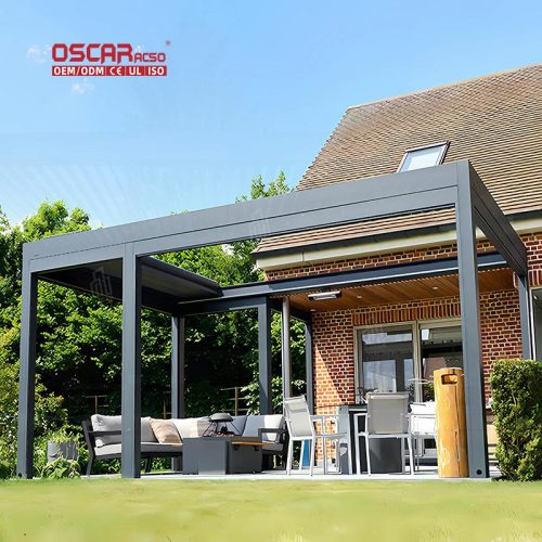Retractable Aluminium Outdoor Furniture Set with Led Lighting Back Yard Bioclimatic Pergola Patio and Garden Retractable Pergola