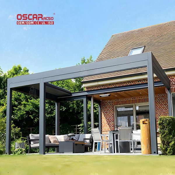 Motorized Retractable Aluminium Roof Louver Pergola Garden Patio Backyard Sustainable Eco – Friendly Retractable Pergola