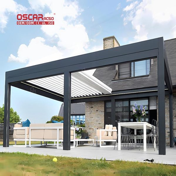 Louvered Roof Gazebo with Strong Wind Resistance Bioclimatic Aluminum Louver Garden Patio Backyard Retractable Pergola
