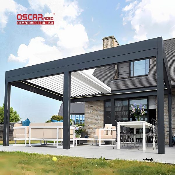Motorized Aluminium Waterproof Adjustable Rotating Outdoor Patio Balcony Poolside Louvre Structure Canopy Retractable Pergola
