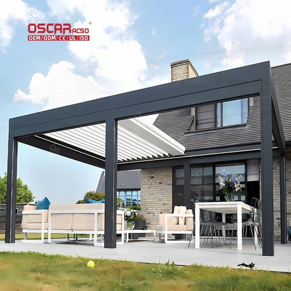 Manual Motorized Louvered Garden Structures Electric Louvered Roof Backyard Patio Lawn Retractable Pergola