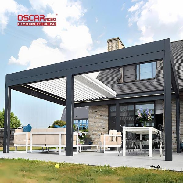 Motorized Remote  Control Aluminium Louver Arch Garden Patio Balcony Bioclimatic Gazebo  Style Shade Retractable Pergola
