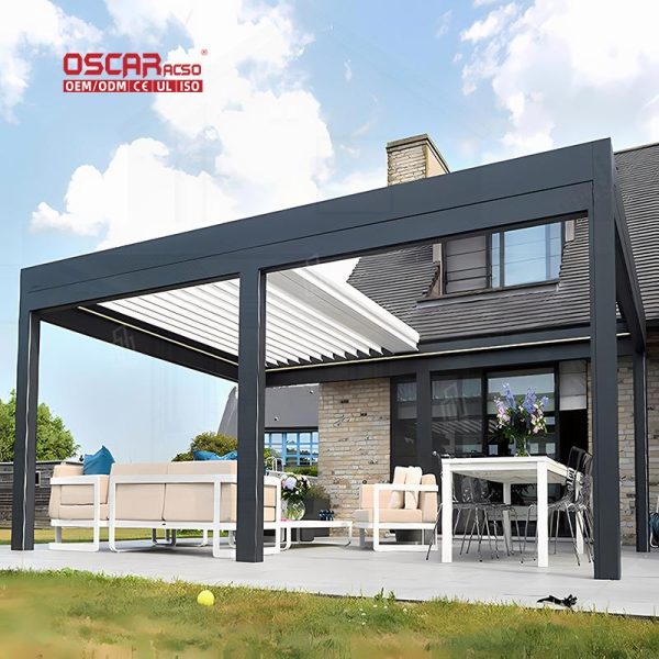 6M X 3M Motorized Adjustable Louver and Glass Pergola Garden Patio Backyard Outdoor Space Retractable Pergola