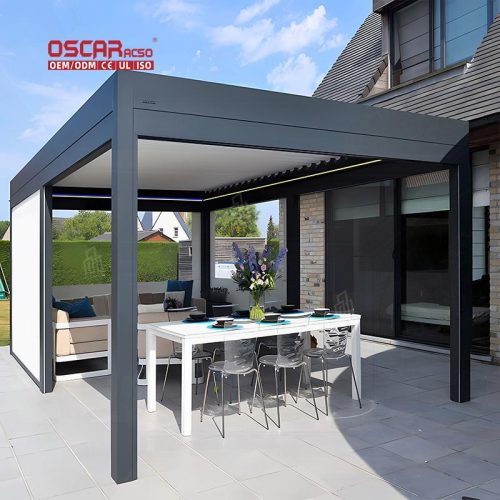 Motorized Waterproof Aluminium Louver System Outdoor Garden Gazebo Patio Backyard Poolside Retractable Pergola