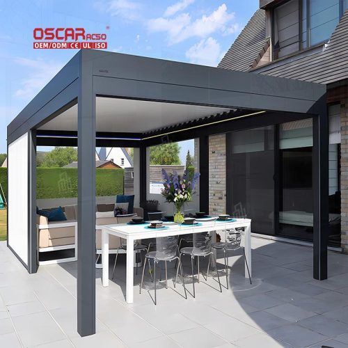 4X4 6X4M Modern Outdoor Bioclimatic Aluminium Louvered Pergola with Motorized Screen Garden Patio Backyard Retractable Pergola