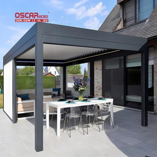 Electric Louvered Aluminum Gazebo Backyard Patio Garden Resistant To Strong Winds Bioclimatic Design Retractable Pergola