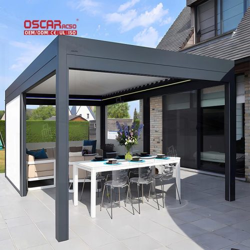 100% Waterproof Motorized Louvered Aluminium Pergola Leisure Garden Outdoor Aluminium Pergola Parts Retractable Pergola