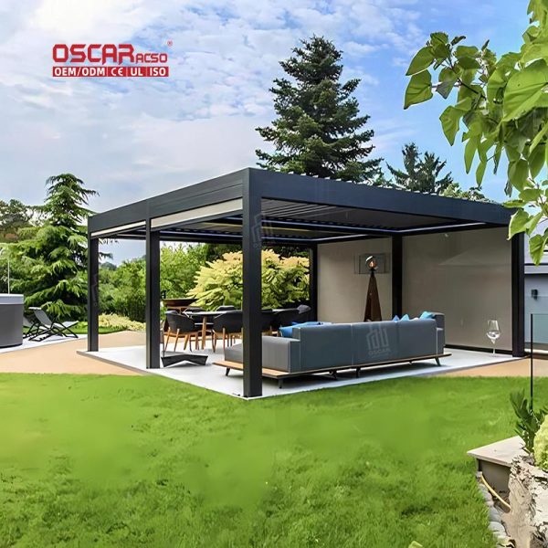 Waterproof Ventilated Outdoor Louver Roof System Kits Patio Garden Balcony Bioclimatic Aluminium Structure Retractable Pergola