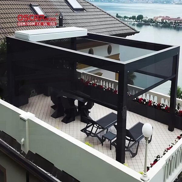 Waterproof Openable Aluminum Louvre Roof Garden Pergola Systems with Led Lighting Patio Balcony Backyard Retractable Pergola