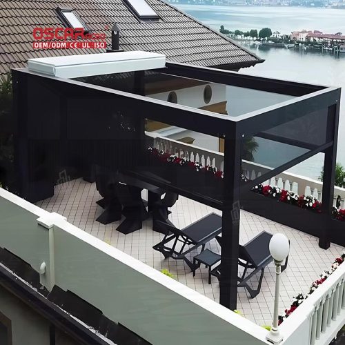 Eco - Friendly Sustainable Waterproof Ip 65 Motorized Aluminium Louvered Roof System Garden Patio Poolside Retractable Pergola