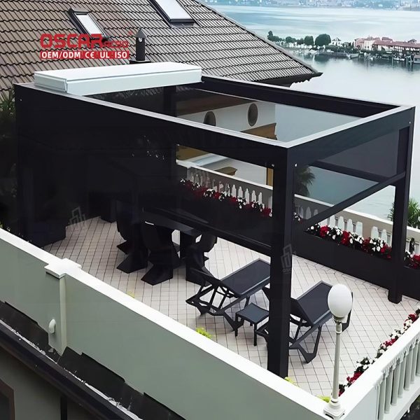 Customized Design Eco Friendly Waterproof Solar Shade Structure Garden Patio Balcony Retractable Pergola