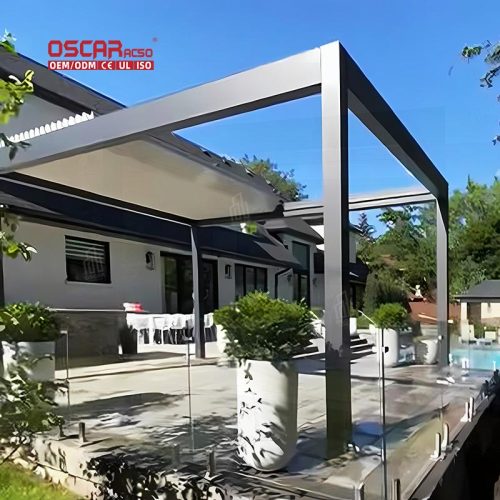 Modern Design Aluminum Outdoor Gazebo with Opening Roof and Led Garden Patio Backyard Retractable Pergola