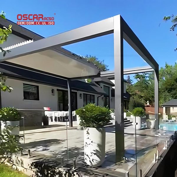 Motorized Outdoor 3X3M 3X4M Aluminum Louvered Pergola Patio Garden Courtyard Bioclimatic Metal Pavilion Retractable Pergola
