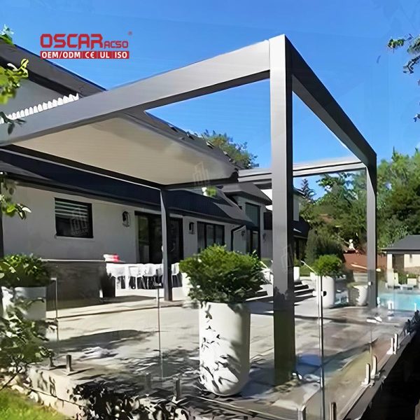 Aluminium Electric Patio Roof System with Louvered Design Gardens Patios and Backyards European Style Retractable Pergola