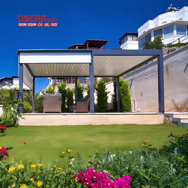Electric Sunshade with Led Light and Automatic Roof System Modern Aluminium Structure Garden Patio Terrace Retractable Pergola
