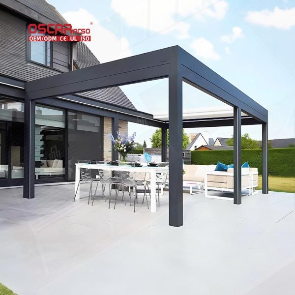 Retractable Aluminium Outdoor Furniture Set with Led Lighting Back Yard Patio Garden Bioclimatic Structure Retractable Pergola