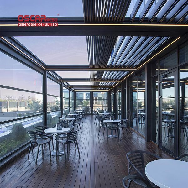 Waterproof Motorized Louvered Pergola Patio Garden Balcony with Bioclimatic Function and Aluminium Structure Retractable Pergola