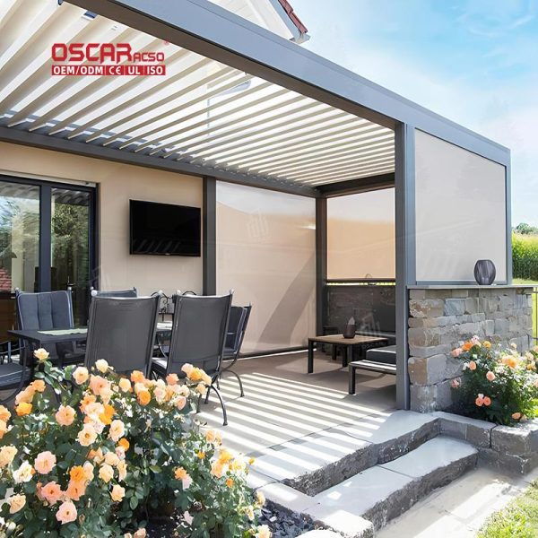 Rainproof Adjustable Electric Louvered Patio Pergola Roof Garden Backyard Poolside Retractable Pergola