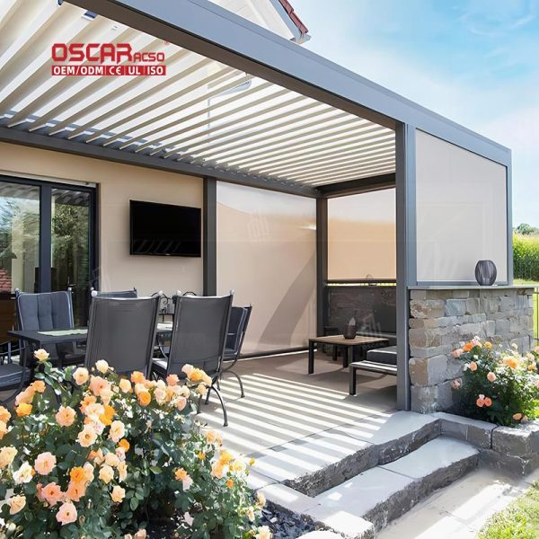 Customized Remote – Controlled Louvered Outdoor Roof Kits Garden Patio Backyard Aluminium Pergola System Retractable Pergola