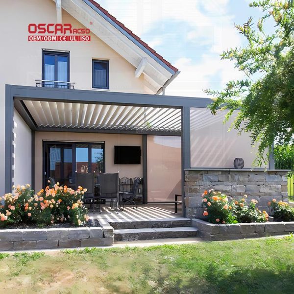 Glass Door Waterproof Shading and Ventilation Function Modern Stylish Pergola Garden Patio Backyard Retractable Pergola