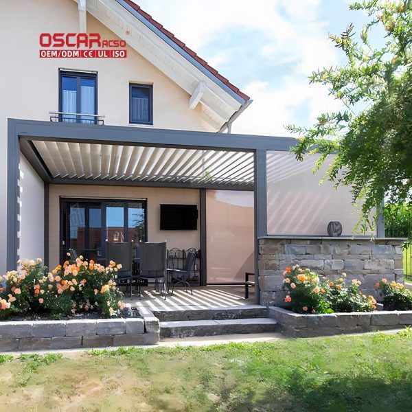 Customized Adjustable Outdoor Roof Ventilating Louvers Garden Pavilion and Sustainable Pergolas Retractable Pergola