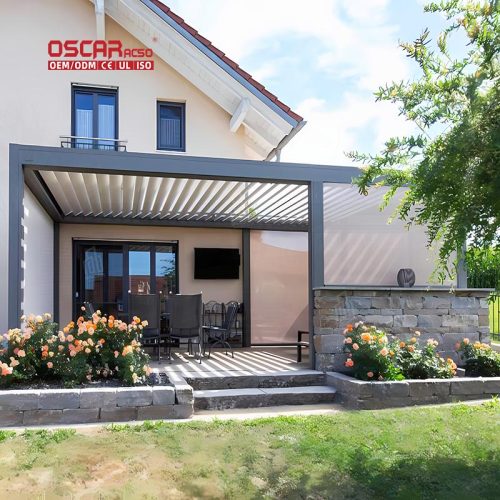 Louvered Outdoor Aluminium Alloy Remote  Controlled Roof Garden Patio and Backyard Gazebo Pergola Retractable Pergola