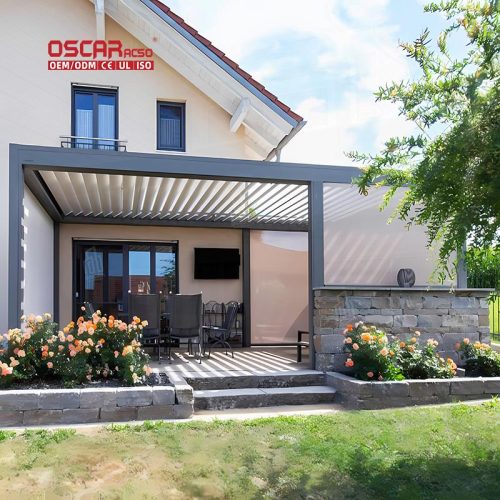 Outdoor Waterproof Aluminium Louvered Roof Motorized Kits Garden Patio Balcony Diy Modern Solution Retractable Pergola