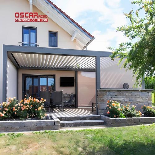 Outdoor Modern Aluminium Louver Pergola Garden Patio Backyard with Motorized Bioclimatic Function Retractable Pergola