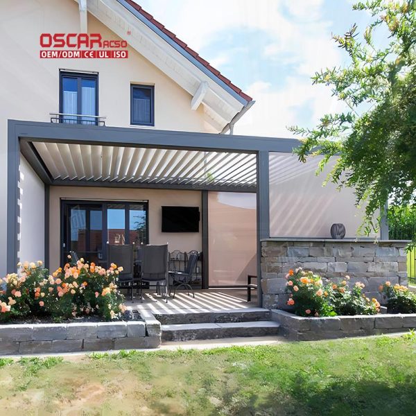 Outdoor Gazebo with Motorized Louvered Roof Garden Patio Backyard Bioclimatic Aluminium Structure Retractable Pergola