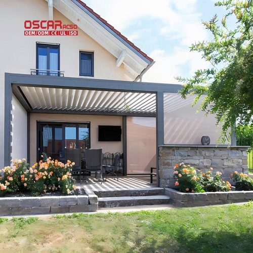 Motorized Retractable Outdoor Aluminium Louvered Roof Brackets Garden Patio Backyard Bioclimatic Gazebo Retractable Pergola
