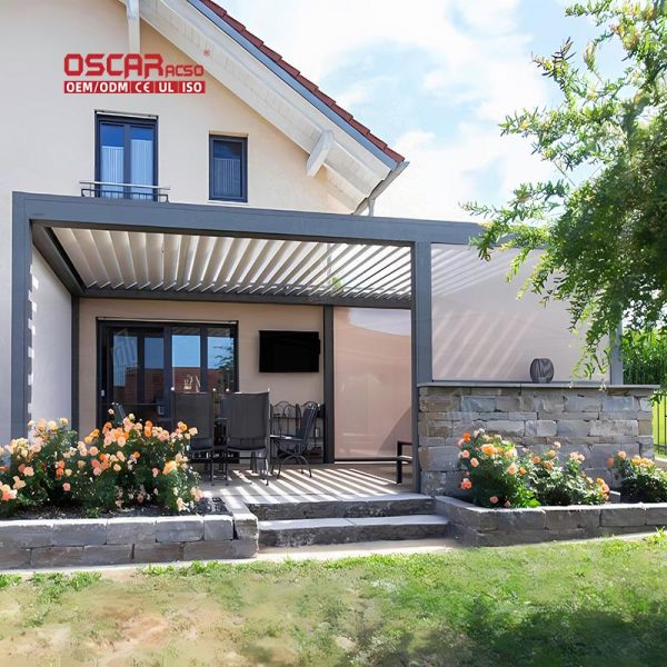 Motorized Retractable Outdoor Aluminium Louvered Roof Brackets Garden Patio Backyard Bioclimatic Gazebo Retractable Pergola
