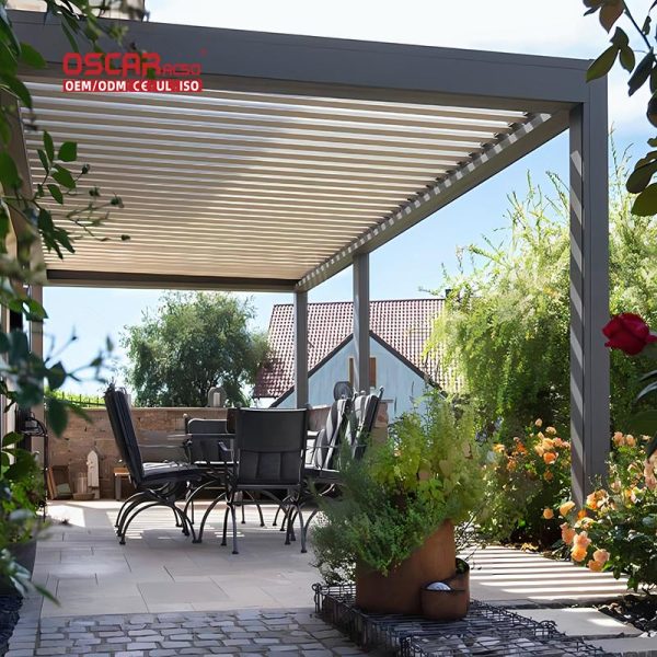 Electric Opening Aluminum Canopy Garden Patio and Outdoor Use Gazebolike Louvered Roof Backyard and Deck Retractable Pergola