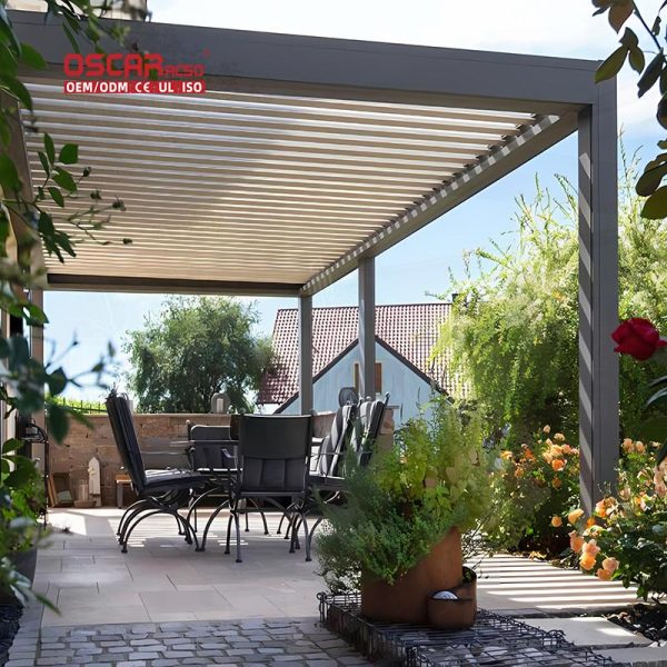 Garden Aluminium Gazebo with Motorized Sunshade and Louver Roof 10X10 10X12 12X12 Backyard Patio Lawn Retractable Pergola