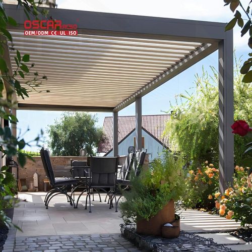 Bioclimated Motorized Sustainable Adjustable Louvers Aluminium Garden Pergola Outdoor Patio Backyard Retractable Pergola