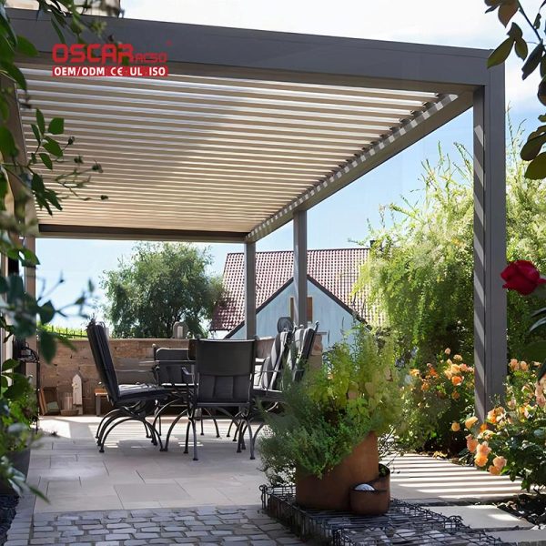 Electric Rainproof Sun Shading Bioclimatic Aluminum Louvered Roof Pergola Kits Gardens Patios Balconies Retractable Pergola