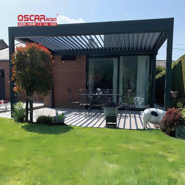 Outdoor Waterproof Adjustable Louver Covers with Roller Blinds Garden Patio Balcony Retractable Pergola