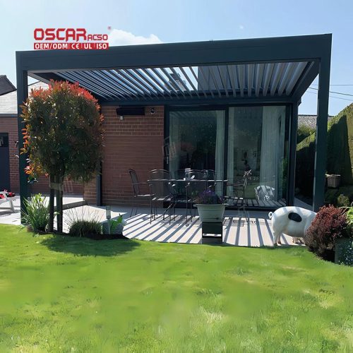 Automatic Waterproof Aluminum Louvered Patio Roof Terrace with Led Lights Shade Outdoor Garden Balcony Retractable Pergola