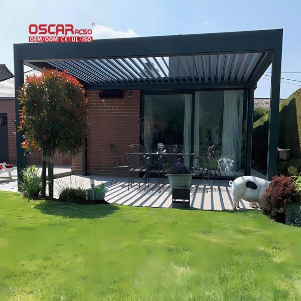 Light – Duty Aluminum Motorized Waterproof Louvre Pergola and Patio Gazebo Systems Garden Balcony Backyard Retractable Pergola