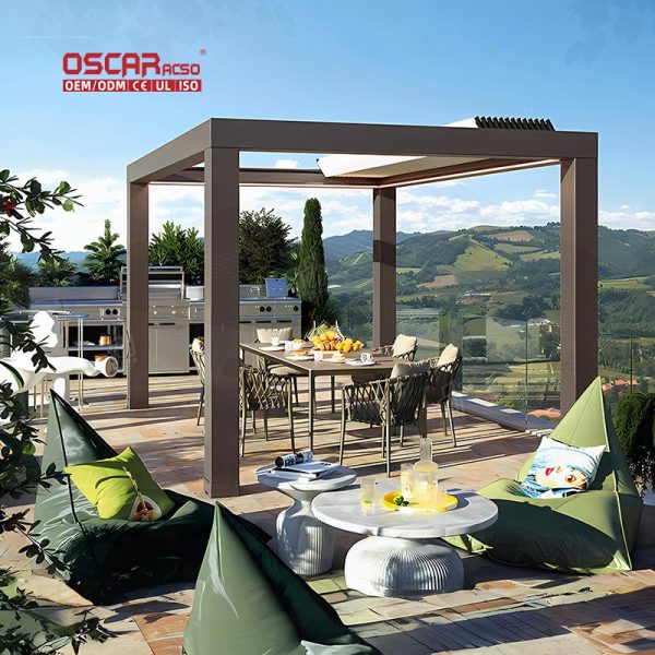 Outdoor Waterproof Motorized Remote – Control Aluminium Louver Arch Gazebo Ideal Garden Patio Balcony Retractable Pergola