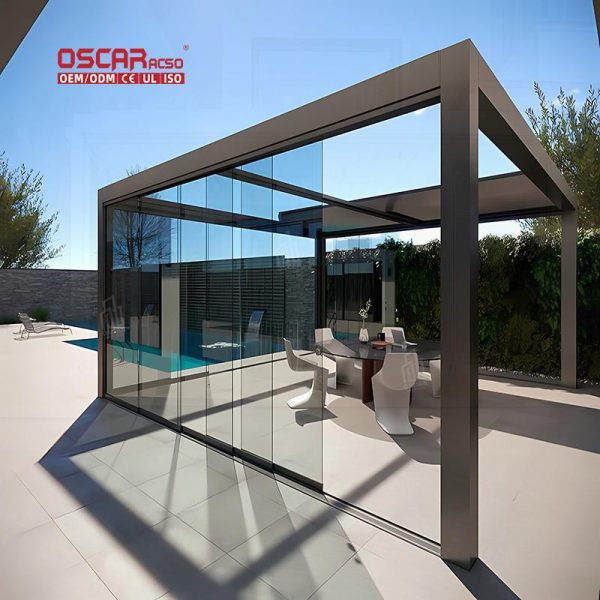 Automatic Adjustable Outdoor Gazebo Louvre Roof Garden Patio Poolside Eco – Friendly Pergola Retractable Pergola