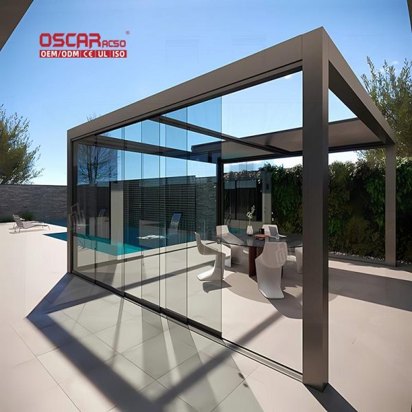 Customized Waterproof Motorized Aluminium Pergola Gazebo Backyard Patio Garden Swimming Pool Retractable Pergola